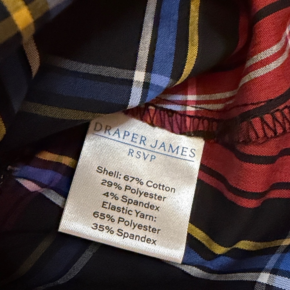 Draper James womens large Top Smocked Peplum Puff Sleeves Red Black Plaid nwot - Picture 8 of 9